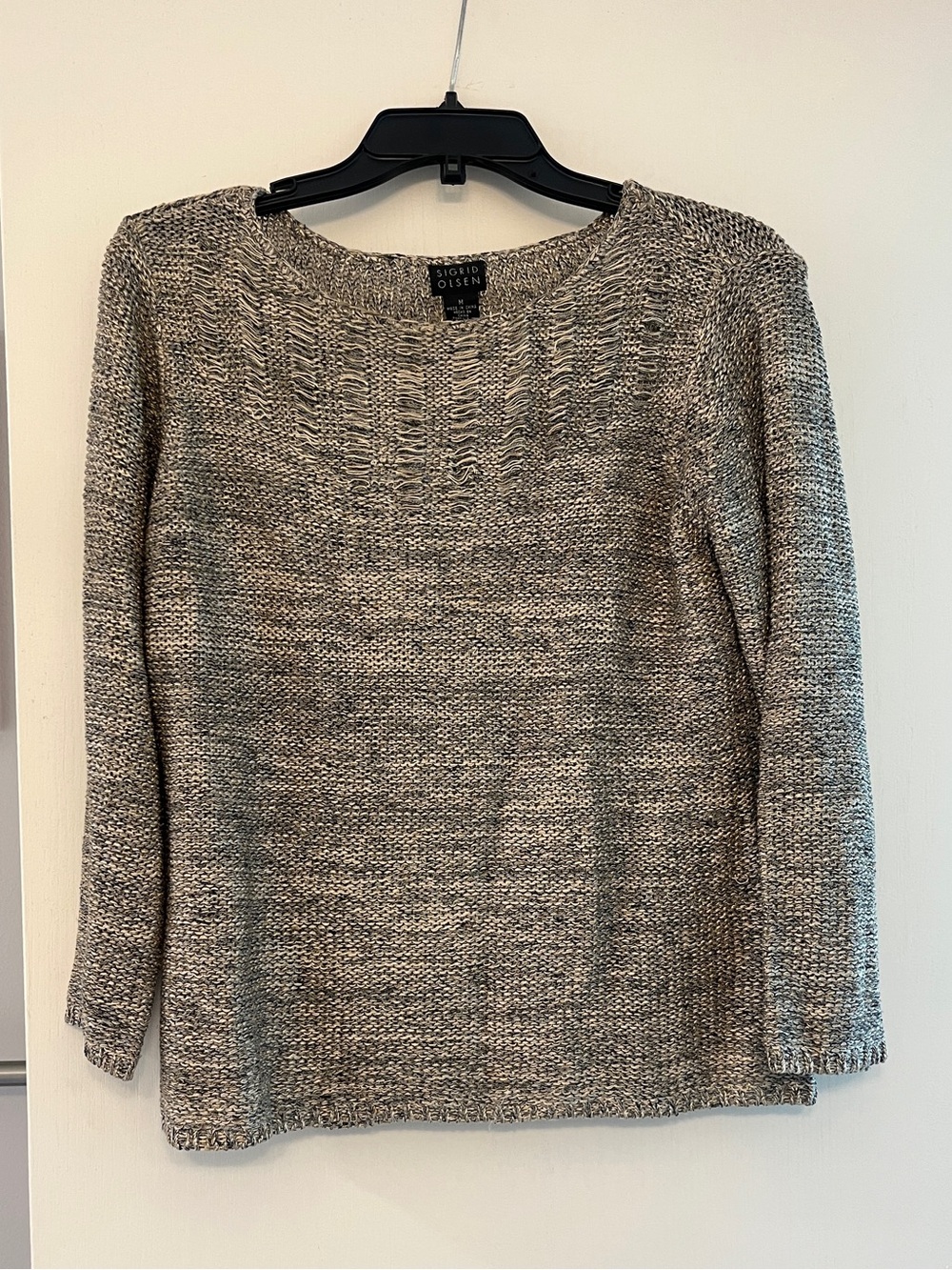 Sigrid Olsen Marled Knit Crewneck Sweater - Gray Taupe- size Medium